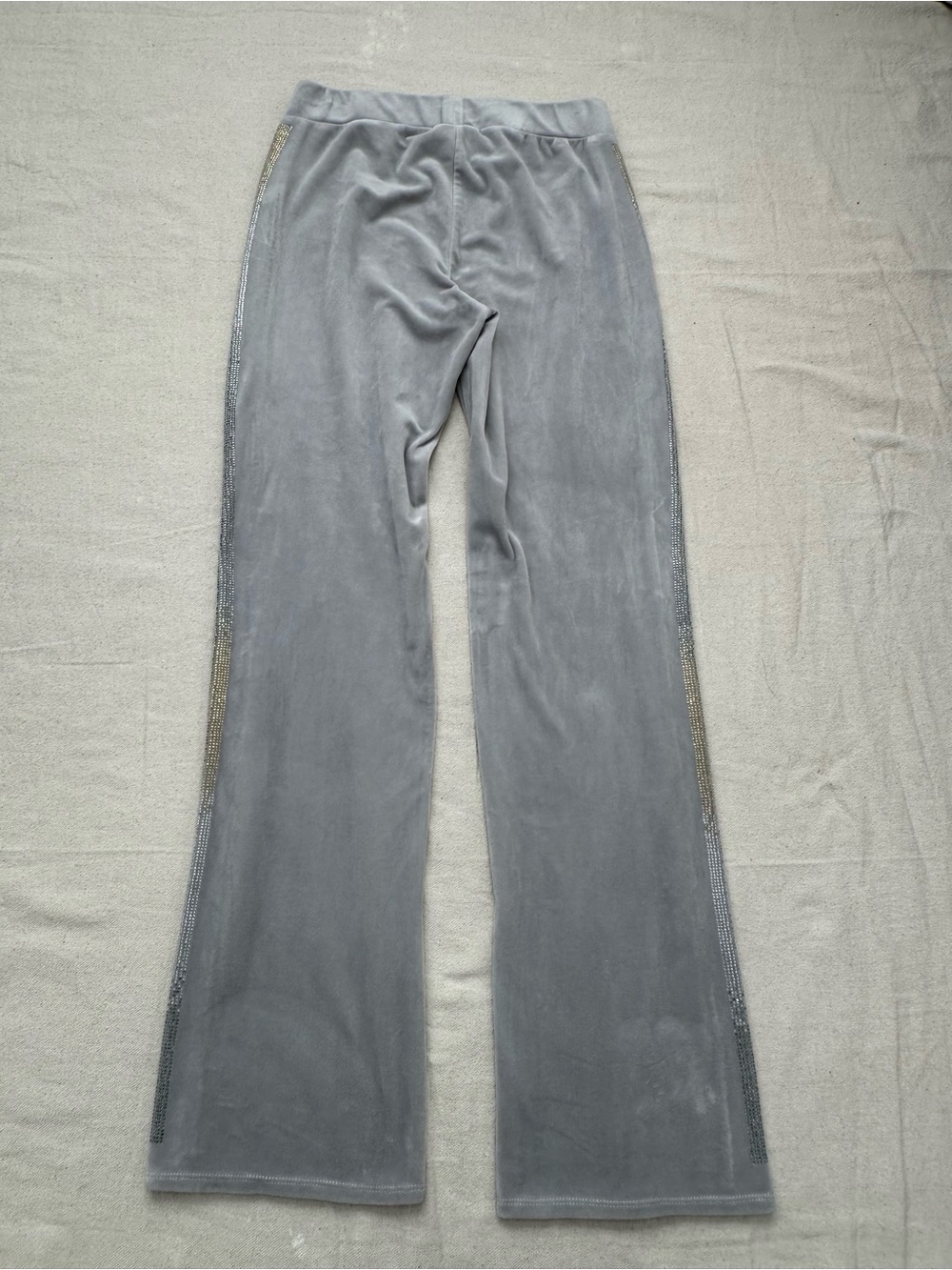 Juicy Couture 25th Anniversary Silver Ice Velvet Rhinestone Track Pants Flare XS - Picture 7 of 10